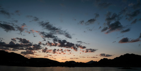sunset in mountains with clouds