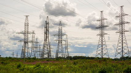 Power line towers for power transmission from the power plant to consumers