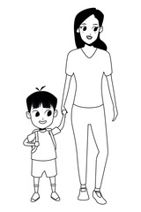 Family single mother with kid in black and white