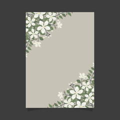 Common size of floral greeting card and invitation template for wedding or birthday anniversary, Vector shape of text box label and frame, Jasmine flowers wreath ivy style with branch and leaves.