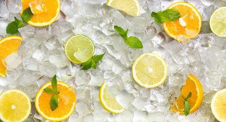 Summer background of fresh ingredients for citrus lemonade