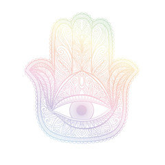 Hamsa hand with ornament boho. Buddha's hand. Vector illustration.