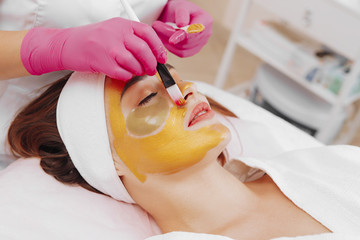 Obraz na płótnie Canvas Spa Woman applying Facial cleansing Mask.
