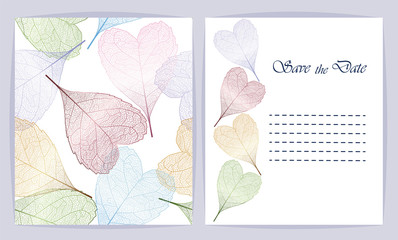 Set beautiful backgrounds with Heart-shaped leaves and space for text. Vector illustration. EPS 10