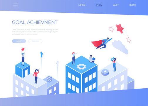 Goal achievement - modern isometric vector web banner
