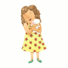 Little girl with her rabbit