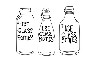 Three glass bottles with text 