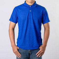 Young Asian man wear blank of blue polo t-shirt