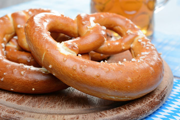 Salt pretzel in the beer garden to the Oktoberfest in Bavaria