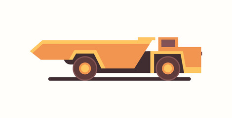 heavy yellow dumper truck industrial machine coal mine production professional equipment mining transport concept flat horizontal vector illustration