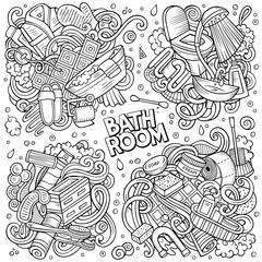 Line art vector doodles cartoon set of Bathroom combinations of objects