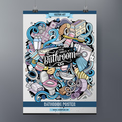 Bathroom hand drawn doodles illustration. Bath objects cartoon poster