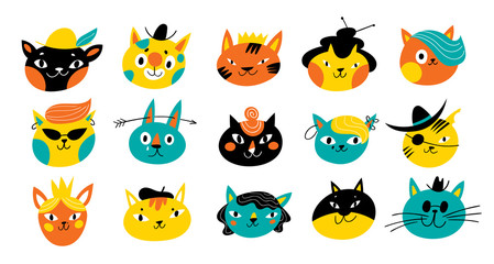 Multicolored design with vector characters of cats and kittens
