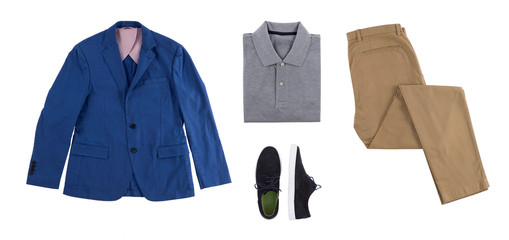 Flat lay of a formal men's clothes. Office outfit with a jacket