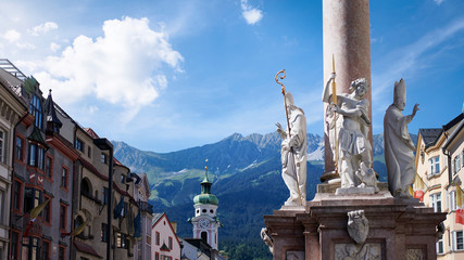 Fototapeta premium Photograph of the St. Anne's Column on Maria-Theresien-Strasse street; Innsbruck, Austria.