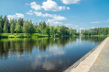 Fototapeta na wymiar Lappeenranta, Finland - June 20, 2019: The Saimaa Canal at summer.