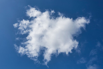 Background of a one single cumulus cloud with a blue clear sky