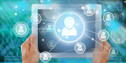 Male hands holding a tablet PC with space for you text isolated