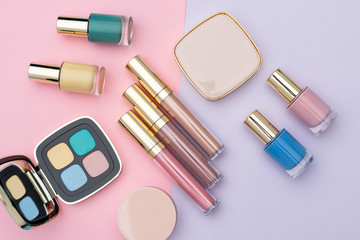 Set of pastel decorative cosmetics
