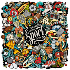 Sports hand drawn vector doodles illustration. Activities poster design.