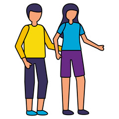 standing man and woman casual clothes