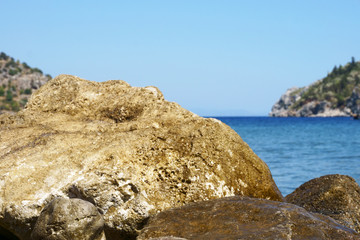 seascape, mountains, rocks, sky and water