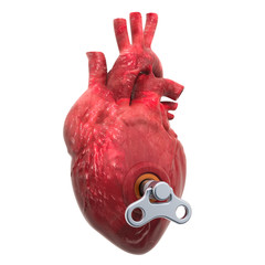 Obraz premium Human heart with wind-up key. Treatment and recovery concept. 3D rendering