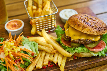 a delicious cheeseburger on the table