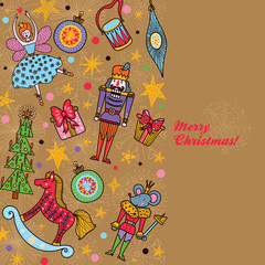 Nutcracker.  Gold Christmas cute vector card