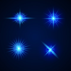 Blue Light Effects on blue background. Glowing lights effect. Starburst with sparkles.. vector illustration.