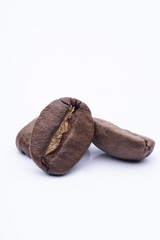 close up coffee beans isolated on white background