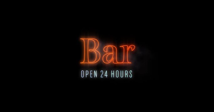 Emerging orange Bar Open 24 Hours neon billboard 4k