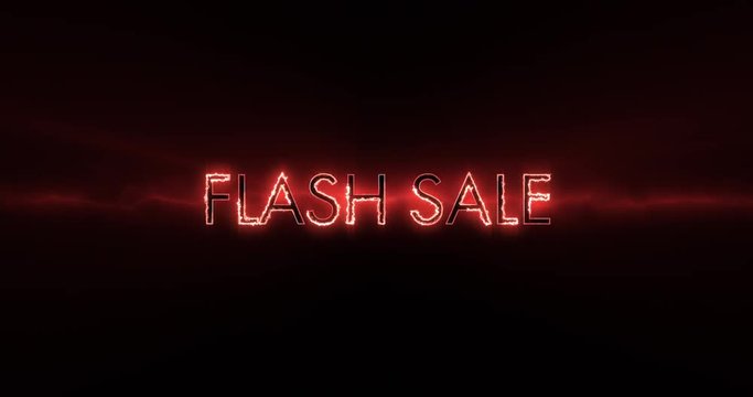 Neon red Flash sale text appearing against a black screen 4k