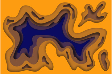 Illustration gradient wallpaper with a beautiful layer-by-layer effect in the style of paper cutting. 3D illustration in two colors orange and blue will decorate a poster, banner, flyer, advertisement
