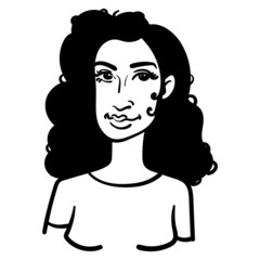 monochrome vector illustration of a woman with 20s hairstyle.  scribble, outline, comic, ink, sketch, doodle, vector, illustration, line, cartoon, black, white, drawing, stroke, monochrome.