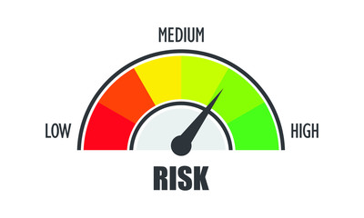 Risk concept on speedometer. Vector icon