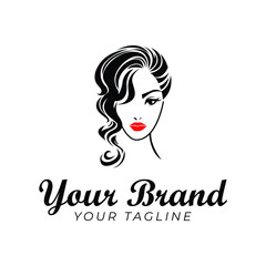 beautiful logo template of woman and hair