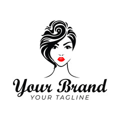 beautiful woman with curl hair logo template