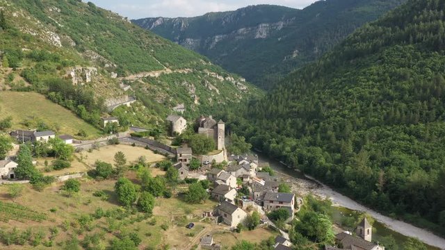 Village of Prades in the gorges du Tarn France lozere beautiful aerial shot 