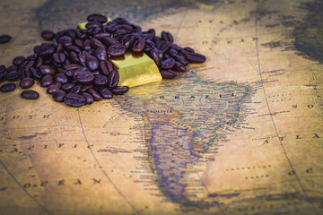 coffee bean is a gold on old map.