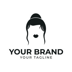 woman hair and lips logo template in black and white