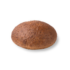 Round bread made of wheat and rye flour, isolated on white background
