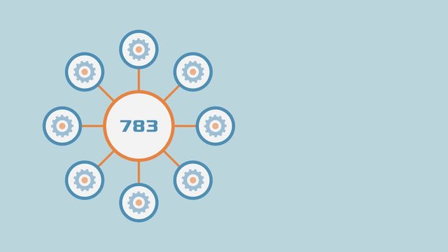concept of cryptocurrency mining or crowdfunding, renderfarm or computer network connected to a numerical counter with increasing value, seamless loop, luma matte for background replacement