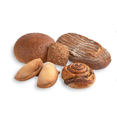 various bakery products isolated on white. close up, high detail