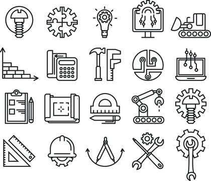 Set of Engineering and manufacturing line icons