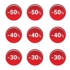 sale discount sticker. Round promotion sale set. Offer 40 percent price vector illustration