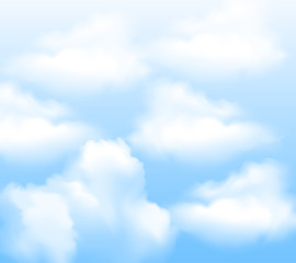 Realistic blue sky with clouds. Vector illustration