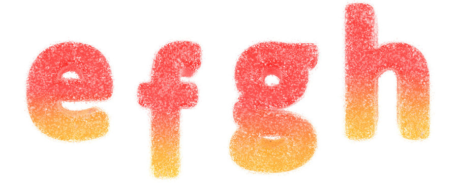 Lowercase letters e, f, g, h. Candy alphabet collection