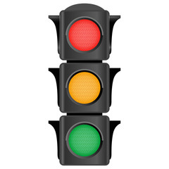 Realistic traffic light on white background