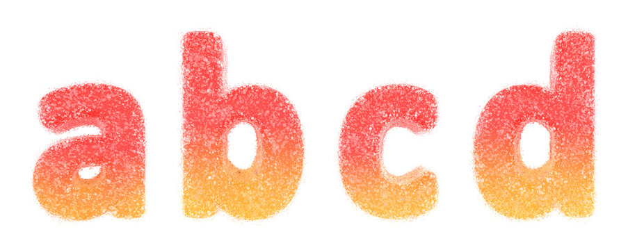 Lowercase letters a, b, c, d. Candy alphabet collection
